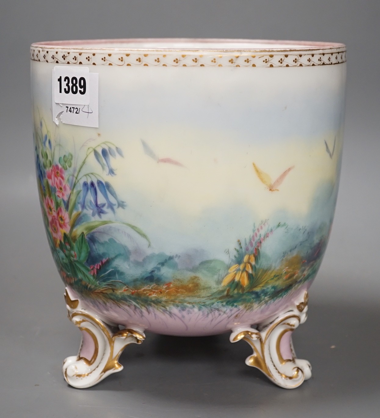 A French porcelain landscape painted jardiniere, 23cm